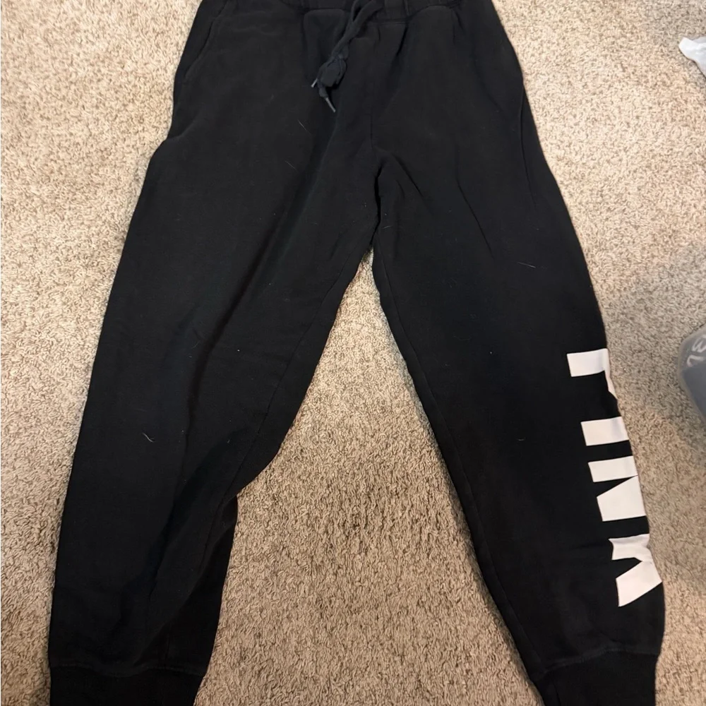 Victoria's Secret Black Joggers with White Logo - Picture 1 of 1
